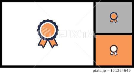 Blue and Orange Award Ribbon Medal for Winner and Quality Guarantee 131254649
