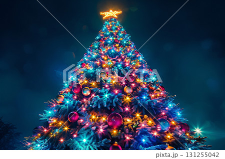 夜空に輝く巨大なクリスマスツリーのイルミネーション 夜空に輝く巨大なクリスマスツリーのイルミネーション 131255042