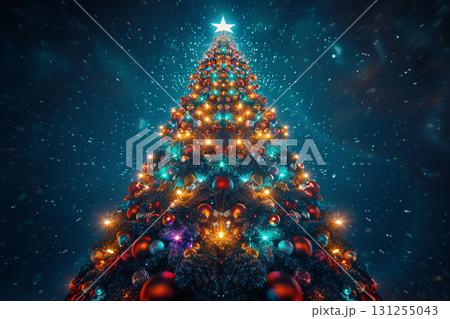 夜空に輝く巨大なクリスマスツリーのイルミネーション 夜空に輝く巨大なクリスマスツリーのイルミネーション 131255043