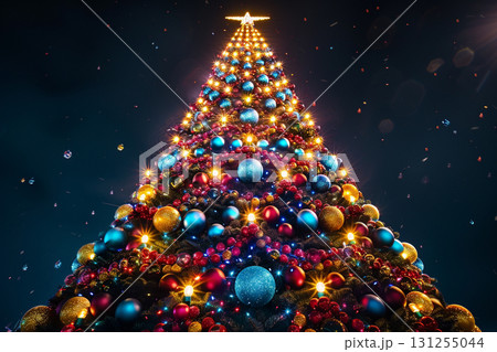 夜空に輝く巨大なクリスマスツリーのイルミネーション 夜空に輝く巨大なクリスマスツリーのイルミネーション 131255044