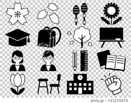 春のアイコン16種セット　モノトーン 131255079