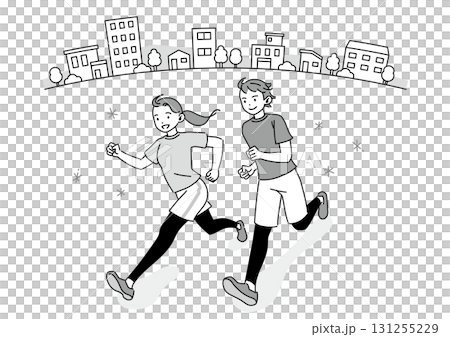 微笑的男人和女人在城市中奔跑 131255229