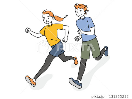 ランニングする笑顔の男女 131255235