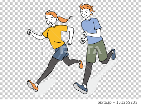 ランニングする笑顔の男女 131255235