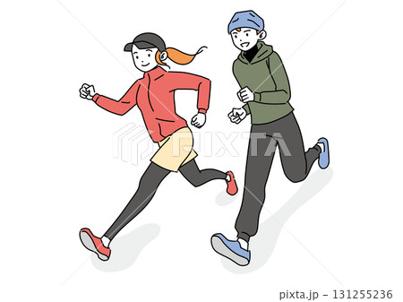 ランニングする笑顔の男女 131255236