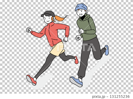 ランニングする笑顔の男女 131255236