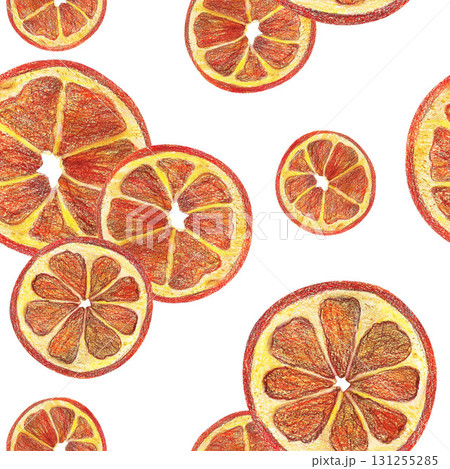 Seamless pattern from dried orange slice. Watercolor white illustration. For winter Christmas tea party, vintage kitchen recipe, menu and cookbook restaurant design. Banners greeting cards clip art 131255285