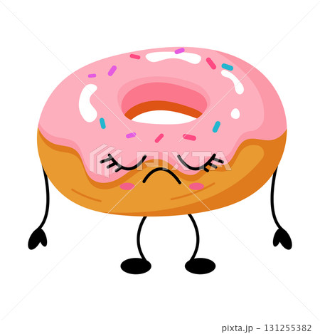 Sad kawaii pink donut character with sprinkles 131255382