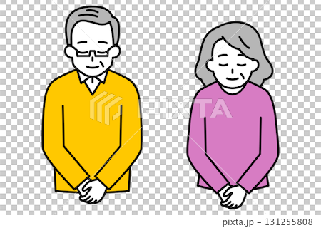 一群老年男性和女性鞠躬 131255808