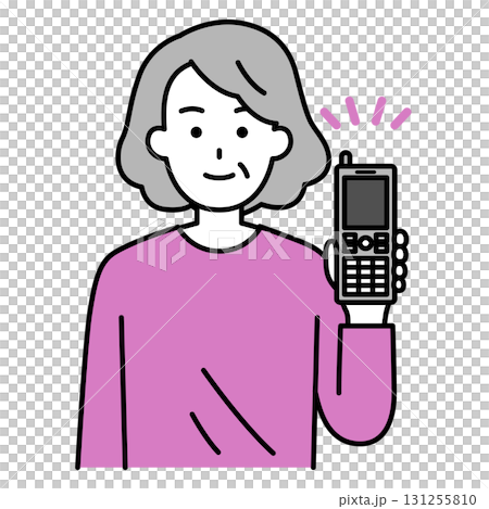 ガラケーを手に持って見せる年配の女性 ガラケーを手に持って見せる年配の女性 131255810
