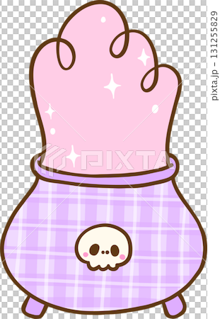Cute Coquette Gingham Halloween, Plaid Cauldron with Skull Illustration Hand Drawn 131255829