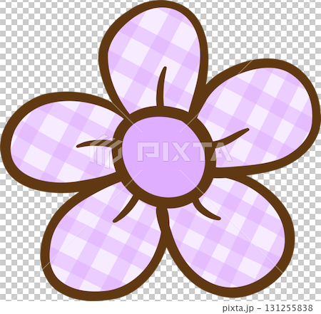 Cute Coquette Purple Gingham Flower Illustration Hand Drawn 131255838
