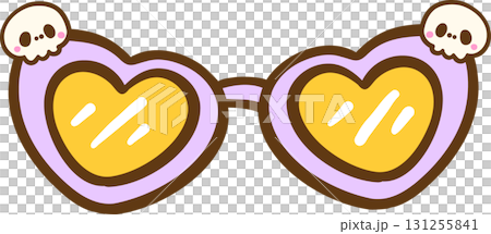 Heart-Shaped Sunglasses with Skull Detail Illustration Hand Drawn 131255841