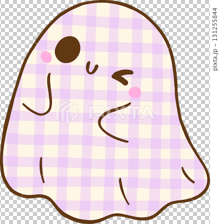 Cute Coquette Gingham Halloween, Plaid Ghost Cartoon Character Hand Drawn 131255844