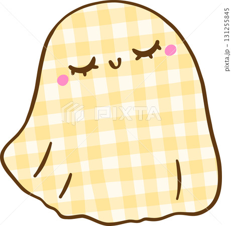 Cute Coquette Gingham Halloween, Kawaii Checkered Ghost Illustration Hand Drawn 131255845