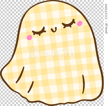 Cute Coquette Gingham Halloween, Kawaii Checkered Ghost Illustration Hand Drawn 131255845