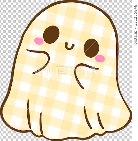 Cute Coquette Gingham Halloween, Checkered Ghost Illustration Hand Drawn 131255846