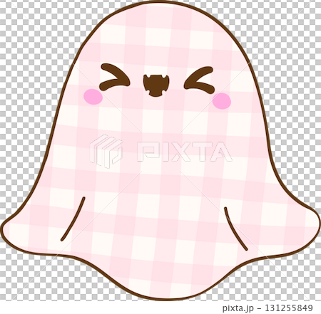 Cute Coquette Gingham Halloween, Kawaii Checkered Pastel pink Ghost Hand Drawn 131255849