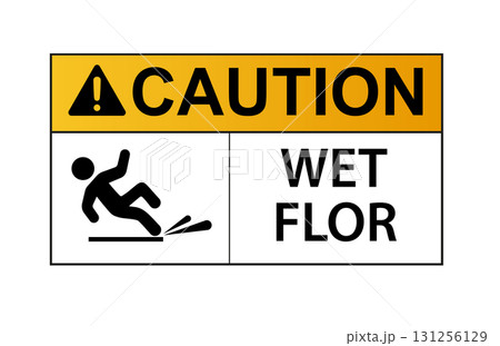 Wet floor signs. Hazard slippery surface wet floor sign. Caution orange signs plate. Vector Wet floor signs. Hazard slippery surface wet floor sign. Caution orange signs plate. Vector 131256129