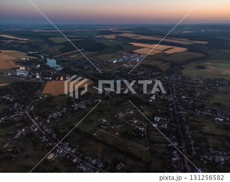 Aerial Evening Rural Villages and Farmlands 131256582