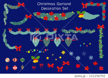 手描きのクリスマスガーランドのデコレーション素材セット 131256702