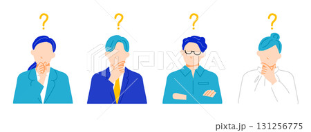 疑問に思う4人のビジネスパーソンのイラスト。フラットデザイン。 131256775