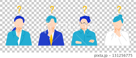 疑問に思う4人のビジネスパーソンのイラスト。フラットデザイン。 131256775