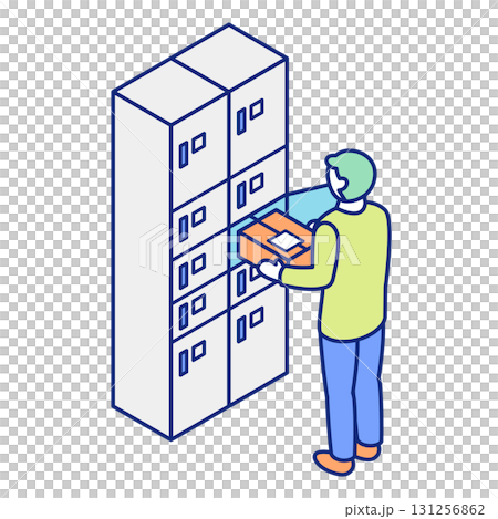 男性が荷物ロッカーサービスを利用するアイソメトリックイラスト 131256862
