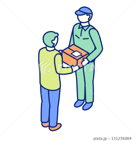 配達員から荷物を受け取ったり差し出しているアイソメトリックイラスト 131256864