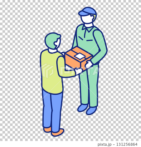 配達員から荷物を受け取ったり差し出しているアイソメトリックイラスト 131256864