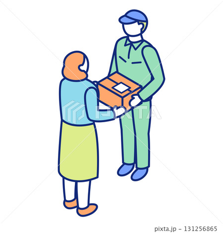 配達員から荷物を受け取ったり差し出しているアイソメトリックイラスト 131256865