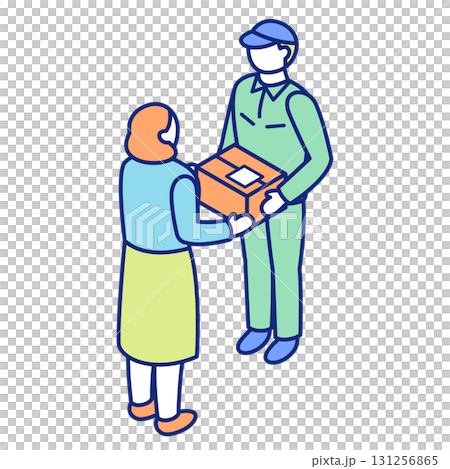 配達員から荷物を受け取ったり差し出しているアイソメトリックイラスト 131256865