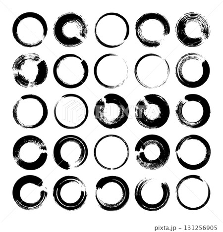 Grunge circles, brush strokes, lines, ink smudges, hand-drawn scribble shapes. Handmade sketchy marks, acrylic stains, charcoal streaks. Paint textures, dry brush effect. Vector illustration 131256905