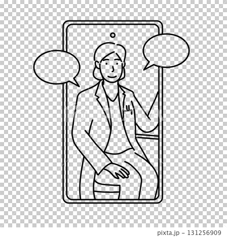 Stock Illustration: Line drawing of a doctor undergoing online medical treatment on a smartphone screen Stock Illustration: Line drawing of a doctor undergoing online medical treatment on a smartphone screen 131256909