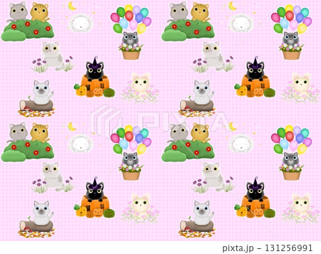 ネコのシームレスパターン D-4' ネコのシームレスパターン D-4' 131256991