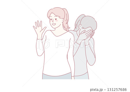 Depressed girl pretend to be happy 131257686