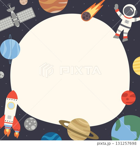 OUTER SPACE frame placeholder template pre-made illustration border note printable memo gretting card themed cute kiddy letter pad 131257698