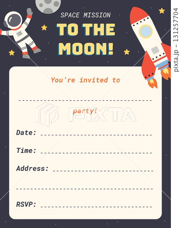 OUTER SPACE party invitation pre-made astronaut themed illustration design celebration printable vector birthday event festival OUTER SPACE party invitation pre-made astronaut themed illustration design celebration printable vector birthday event festival 131257704