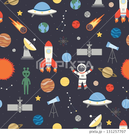 OUTER SPACE seamless pattern wallpaper astronaut themed background repeat texture backdrop cute flat simple minimal illustration editable vector 131257707