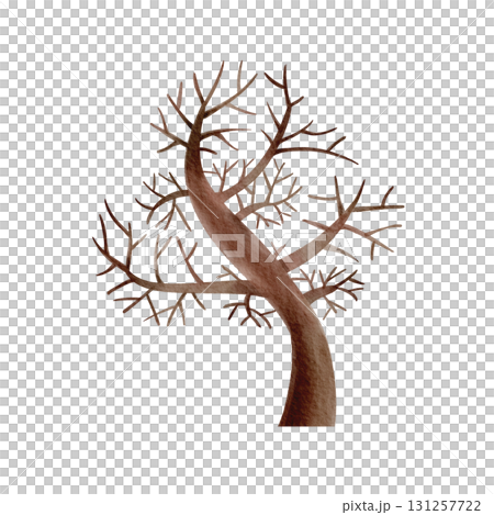 Watercolor illustration of a winter tree with bare branches and trunk for greeting cards, children's illustrations, children's rooms 131257722