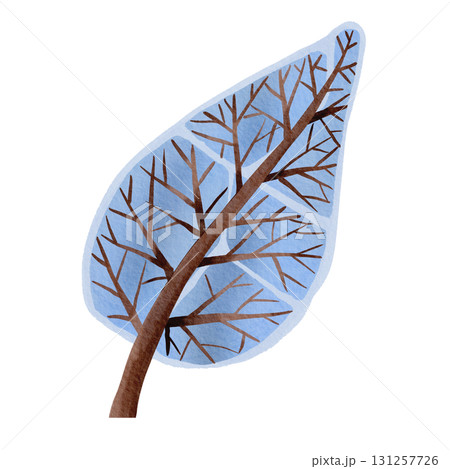 Watercolor illustration of a snow-covered winter tree in the shape of a leaf for the design of greeting cards, children's illustrations, children's rooms Watercolor illustration of a snow-covered winter tree in the shape of a leaf for the design of greeting cards, children's illustrations, children's rooms 131257726
