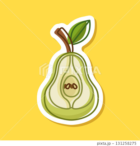 Pear sticker icon in flat style. Fresh fruit vector illustration on isolated background. Fresh pear sign business concept. 131258275