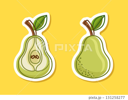 Pear sticker icon in flat style. Fresh fruit vector illustration on isolated background. Fresh pear sign business concept. Pear sticker icon in flat style. Fresh fruit vector illustration on isolated background. Fresh pear sign business concept. 131258277