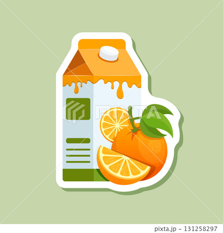 Orange juice paper sticker icon in flat style. Fruit drink vector illustration on isolated background. Fresh juice sign business concept. 131258297