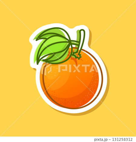 Orange fruit sticker icon in cartoon comic style. Clementine vector illustration on isolated background. Nature snack sign business concept. 131258312