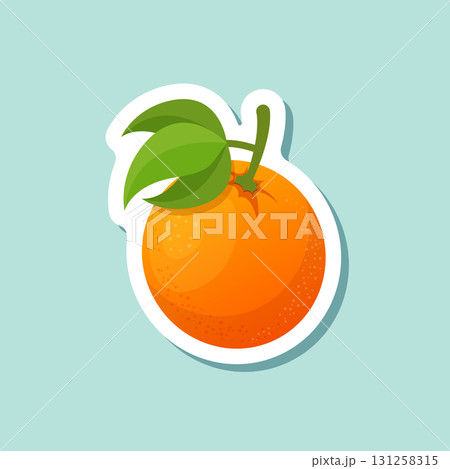 Orange fruit sticker icon in cartoon comic style. Clementine vector illustration on isolated background. Nature snack sign business concept. 131258315