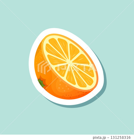 Orange fruit sticker icon in cartoon comic style. Clementine vector illustration on isolated background. Nature snack sign business concept. 131258316