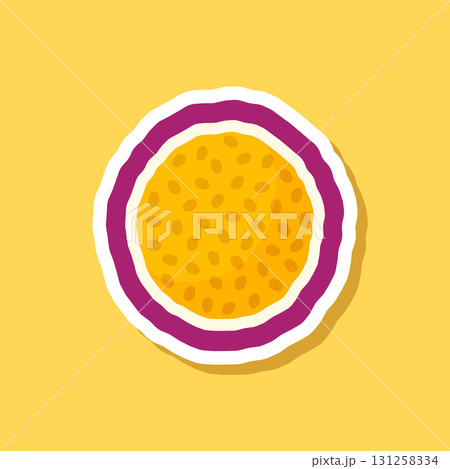 Passion fruit sticker icon in flat style. Passionfruit vector illustration on isolated background. Nature snack sign business concept. Passion fruit sticker icon in flat style. Passionfruit vector illustration on isolated background. Nature snack sign business concept. 131258334