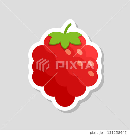 Raspberry fruit sticker icon in flat style. Raspberries berry vector illustration on isolated background. Nature snack sign business concept. 131258445