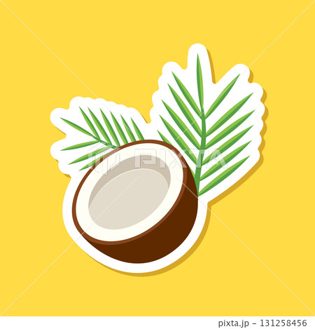 Coconut sticker icon in flat style. Healthy food vector illustration on isolated background. Coco plant sign business concept. 131258456